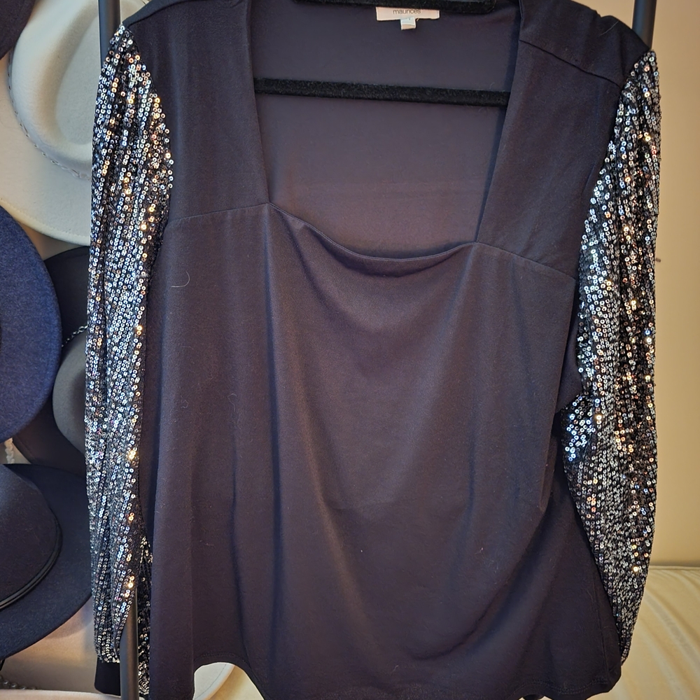 Maurices Black Sequin Sleeve Top Size XL